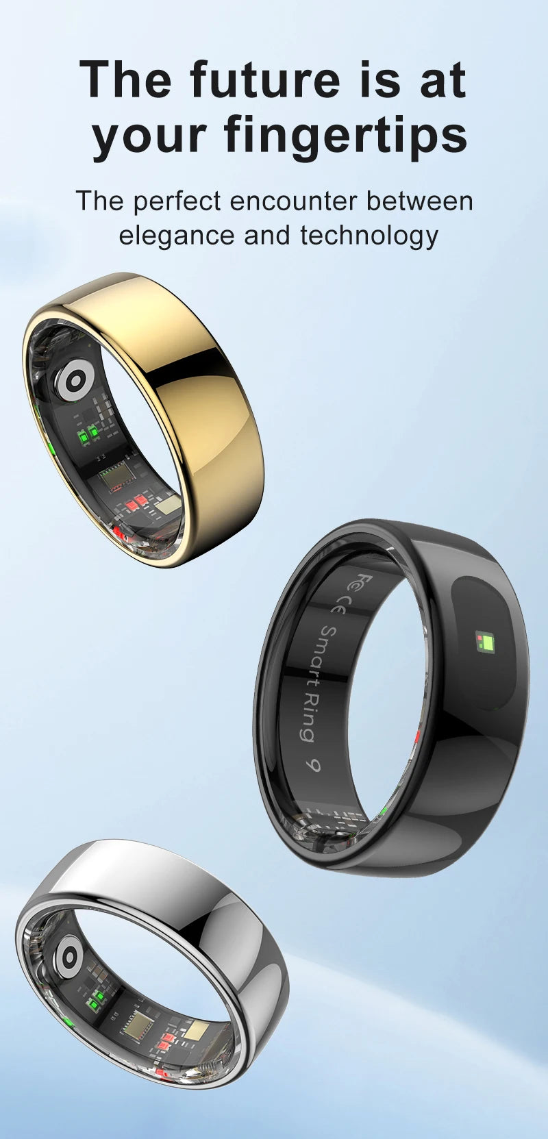 R08 Smart Ring For Men Women Touch Control Function Health Monitor IP68 5ATM Waterproof Skin Temperature Measure Smart Ring New