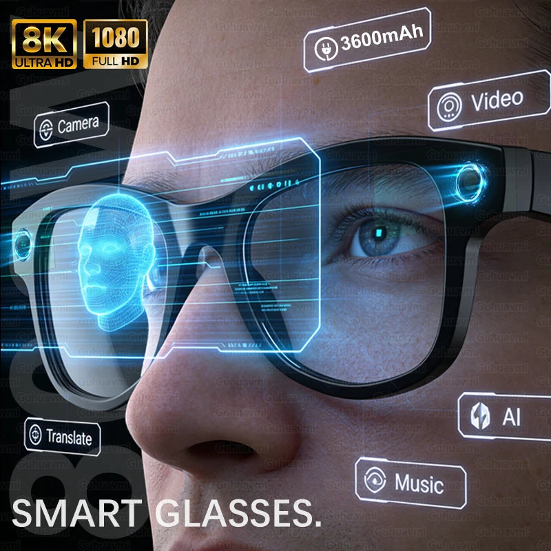 2026 AI Smart Glasses M02 Ultra 1080P HD Camera ChatGPT 3600mAh Charging Case Power Bank 32GB Translation Music Video Sunglasse