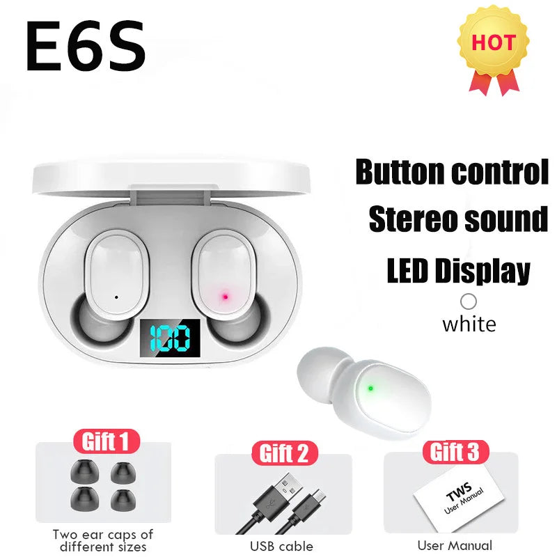 E6S Wireless Bluetooth Earphones TWS Bluetooth Headset Wireless Earbuds Noise Cancelling Headset With HD Microphone Headphones