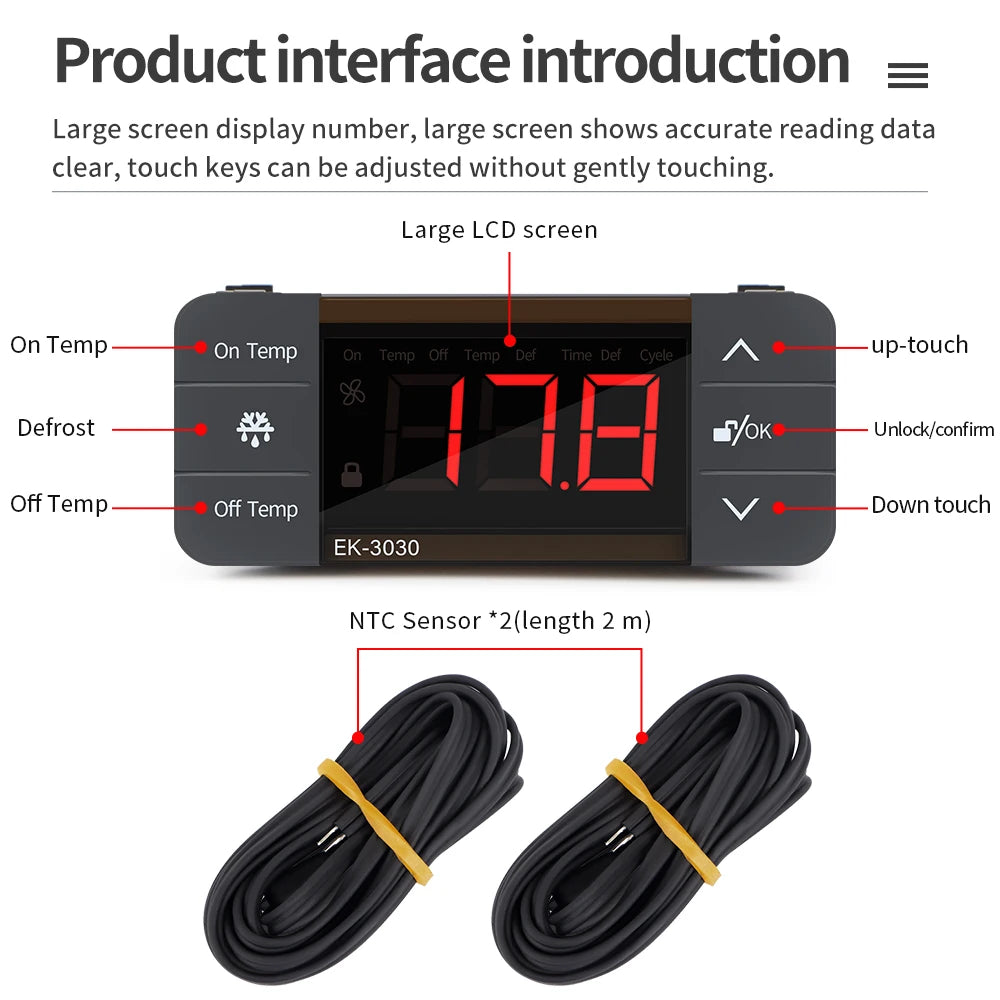 Digital Thermostat for Incubator Temperature Controller Heating Cooling Refrigeration Defrosting Fan Thermostat Relay Sensor