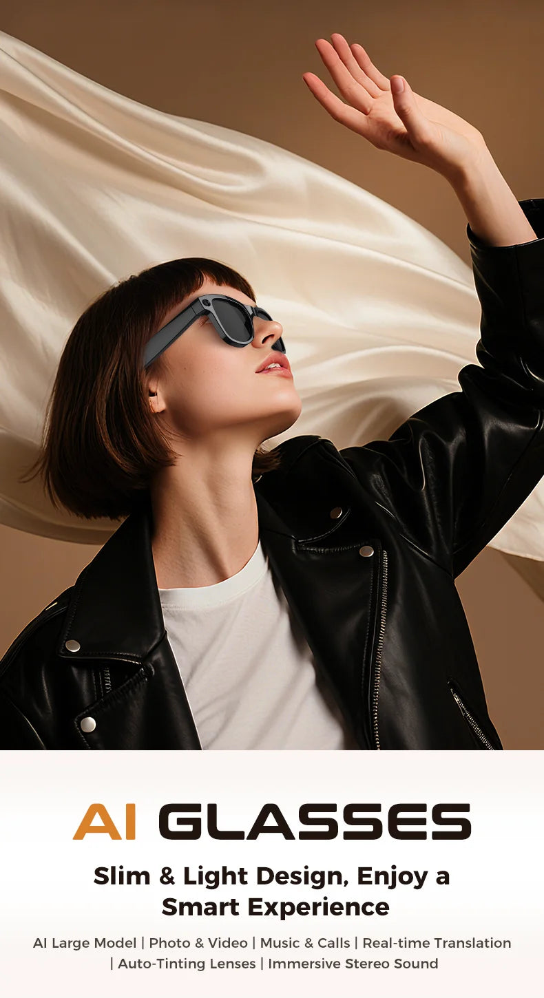 2026 AI Smart Glasses with 8MP Camera Video Recording 120+ Languages Translation Sunglasses Bluetooth Call Music Play Men Women