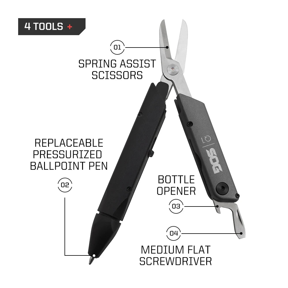 SOG 4 in 1 BATON Q1 Multi-Tool Folding Scissors EDC Tactical Pen Multifunctional Portable Tools Pocket Screwdriver Bottle Opener