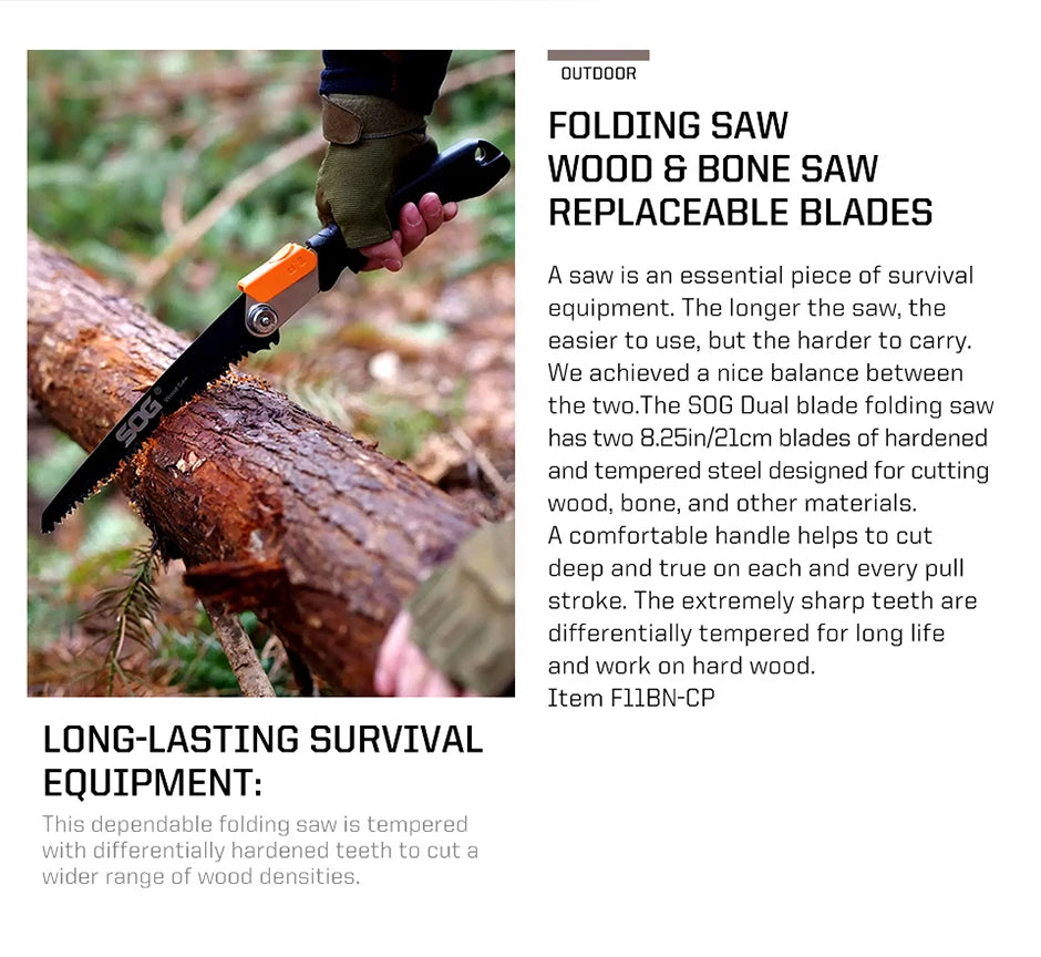 SOG Multifunctional Folding Saw – Portable EDC Tool for Household, Hunting, Outdoor Camping Equipment, Survival & Woodworking