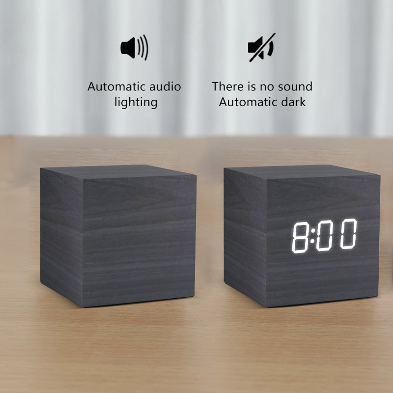 Table Voice Control Digital Wood Alarm Clock