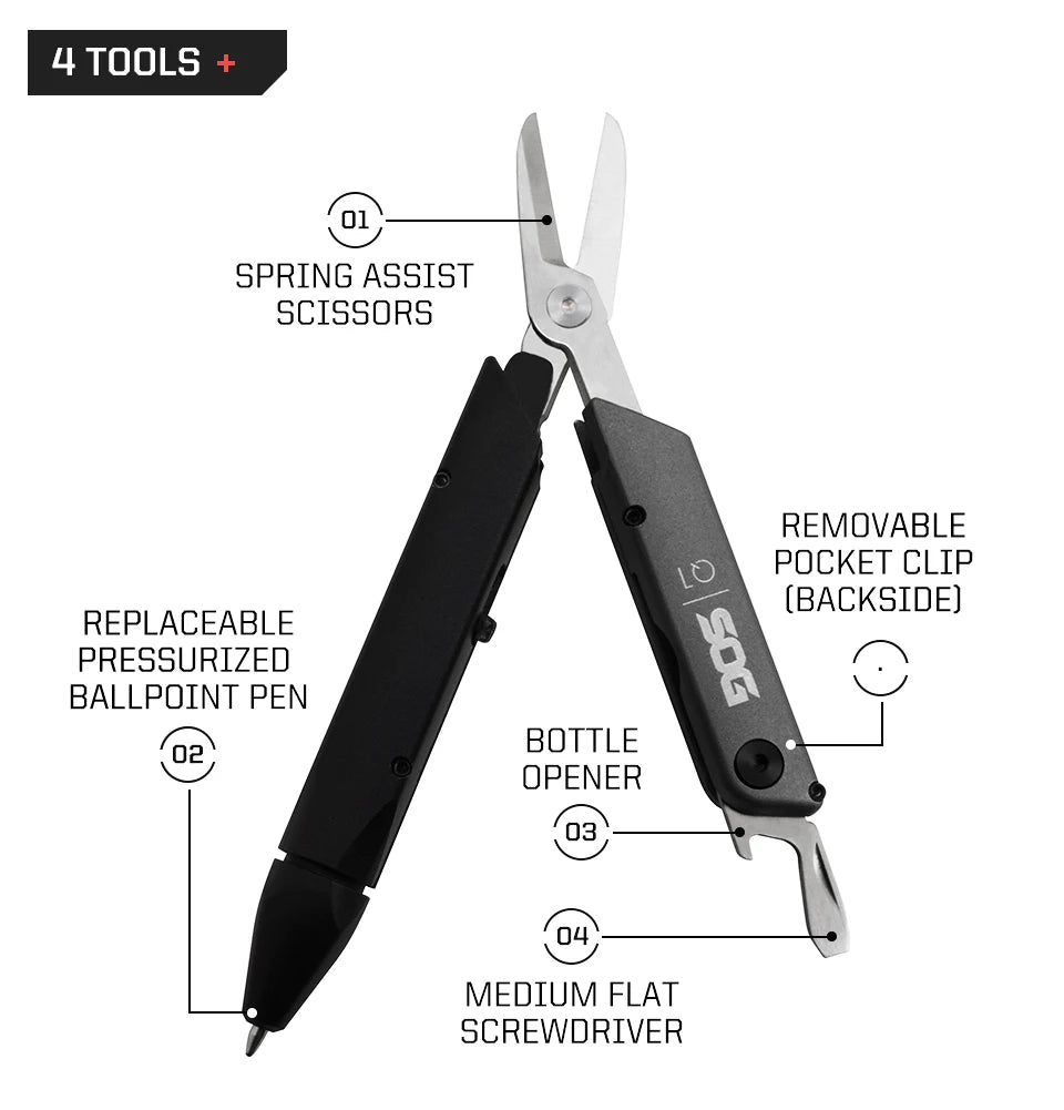 SOG 4 in 1 BATON Q1 Multi-Tool Folding Scissors EDC Tactical Pen Multifunctional Portable Tools Pocket Screwdriver Bottle Opener
