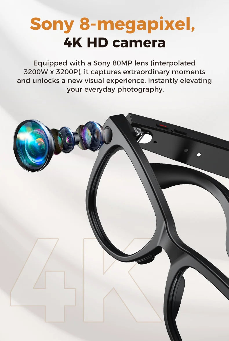 2026 AI Smart Glasses with 8MP Camera Video Recording 120+ Languages Translation Sunglasses Bluetooth Call Music Play Men Women