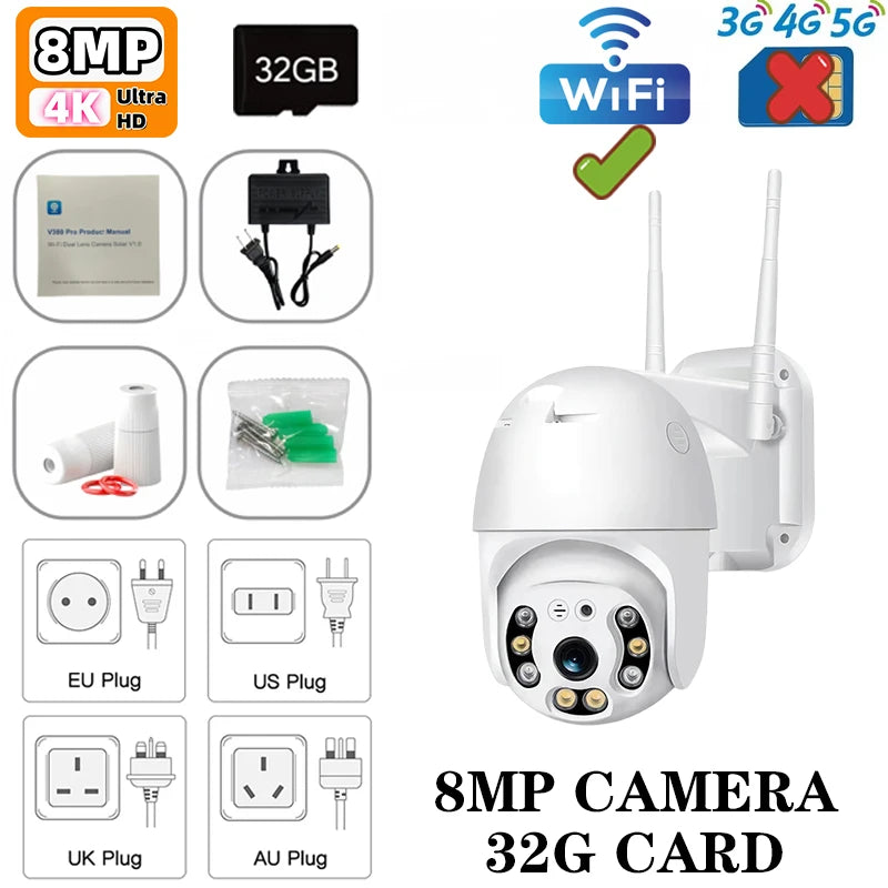 V380 Pro Security Camera 4K 8MP Ultra HD WIFI PTZ Dual Light Surveillance Camera Outdoor Wireless WIFI Smart Net Camera V380PRO