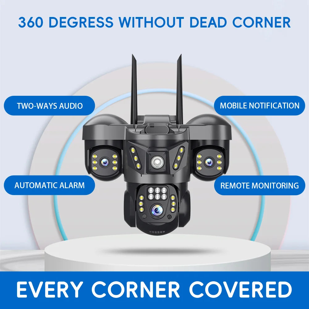 V380 Pro WiFi IP Camera Outdoor 15MP 8K Triple Lenses Triple Screens Security Video Monitor Night Vision Waterproof CCTV Cameras