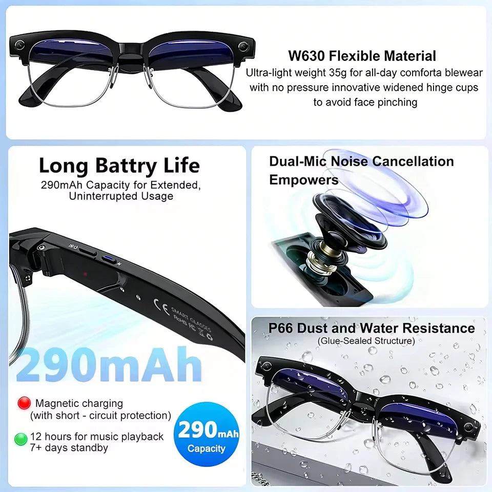 2026 AI Smart Glasses Men with 800W HD Camera Real-time Voice Translation & Call POV Video Recording Smart Eyewear Travel/Vlog