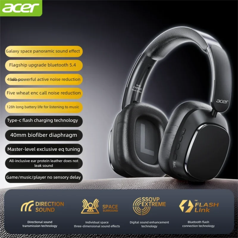 Acer ANC Bluetooth Headphones Surround Sound Headsets with HD Mic Active Noise Cancelling Earphones ENC-Calling 1000mAh OHR525