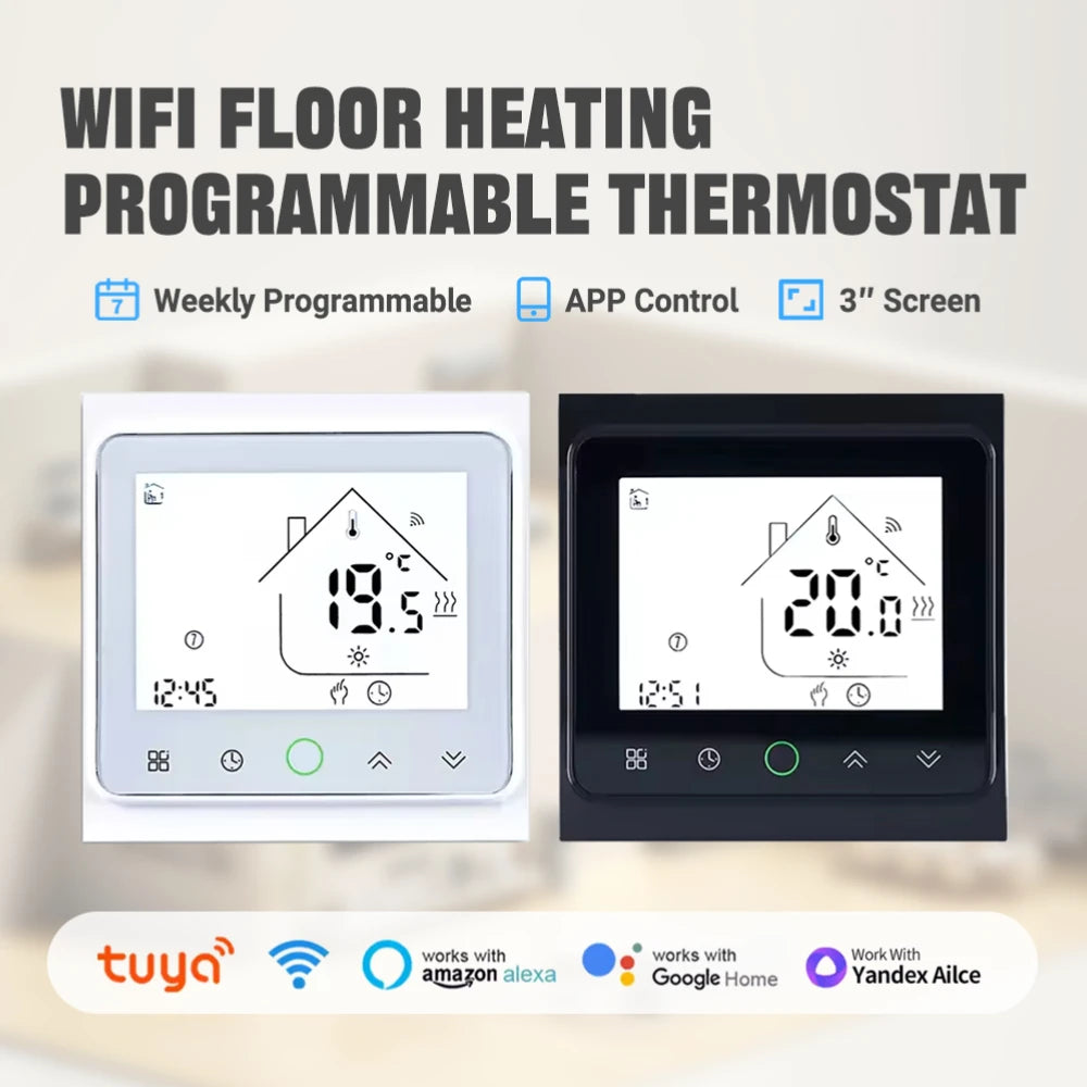 Smart WiFi Thermostat AC230V 3A 16A APP/Voice Control for Floor Heating with Digital LCD Display and Wall Mounted Installation