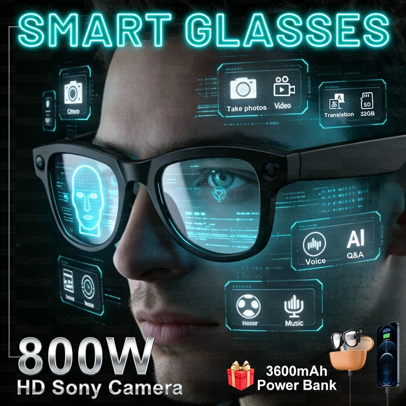 2026 AI Smart Glasses with 8MP Camera Video Recording 120+ Languages Translation Sunglasses Bluetooth Call Music Play Men Women