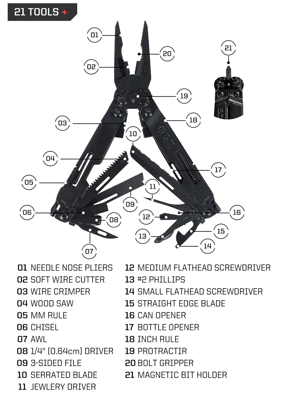 SOG 21 in 1 PowerAccess Multifunctional Folding Tactical Pliers EDC Pocket Multitoos Outdoor Survival Camping Supplies-PA2002-CP