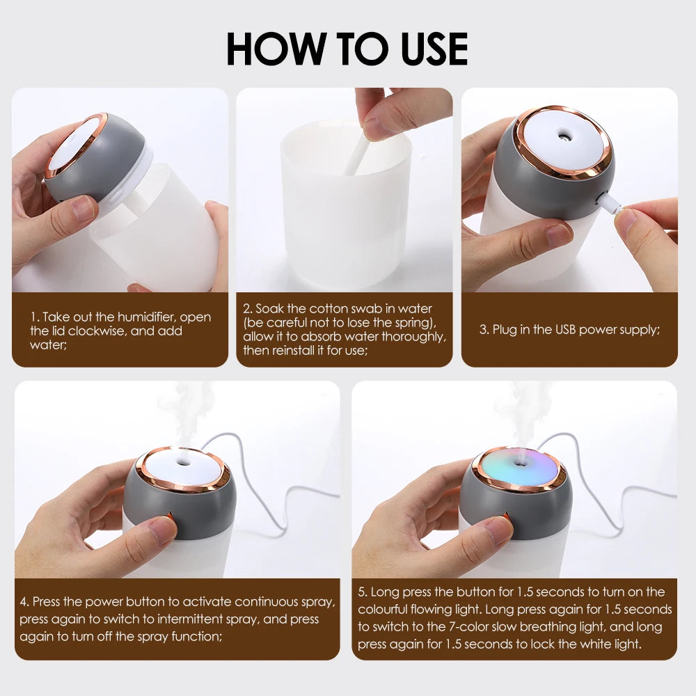 Air Humidifier Cool Mist Aroma Diffuser Portable 600ml Electric Air Humidifier Diffuser USB Humidificador For Home Office