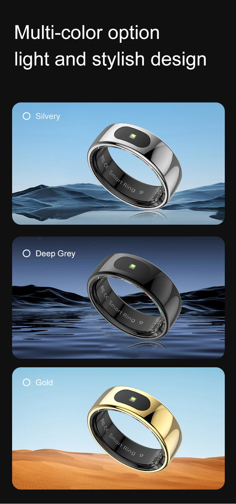 R08 Smart Ring For Men Women Touch Control Function Health Monitor IP68 5ATM Waterproof Skin Temperature Measure Smart Ring New