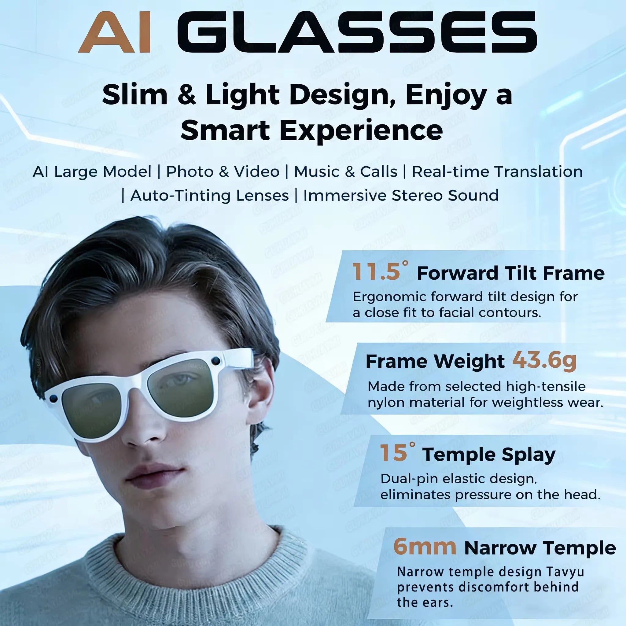 2026 AI Smart Glasses with 8MP Camera Video Recording 120+ Languages Translation Sunglasses Bluetooth Call Music Play Men Women