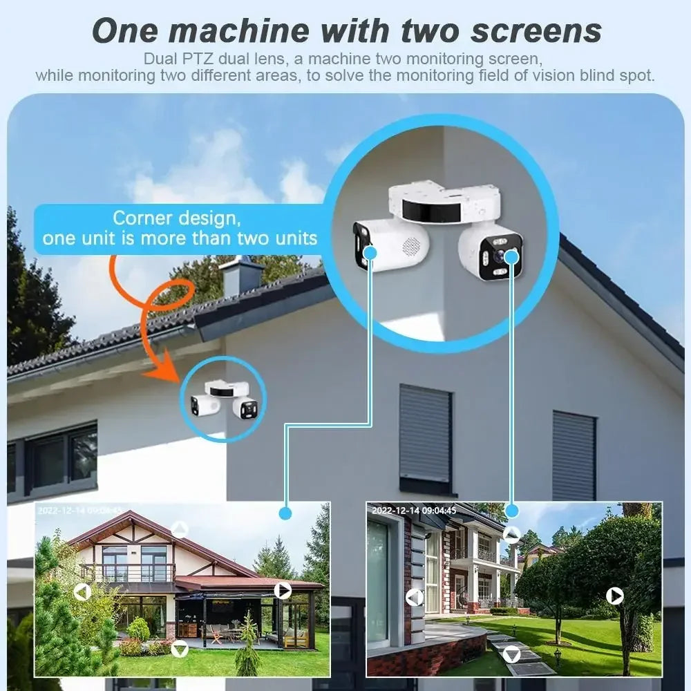 AIOOK Security Camera Outdoor Waterproof Dual Lens HD 8MP 4K 10X Zoom WiFi CCTV Night Vision Two-Way Intercom PTZ Remote Viewing