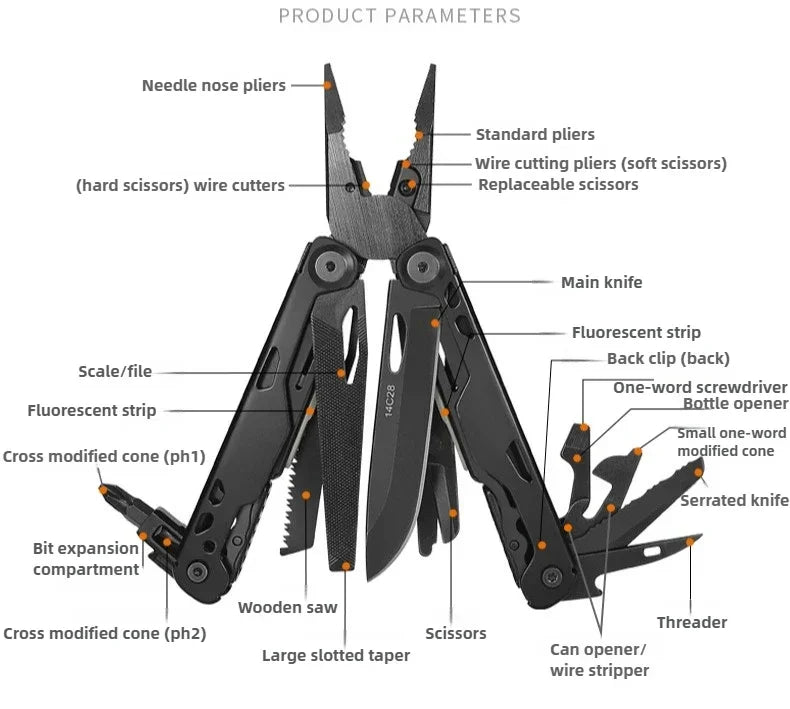 BHBT Multifunctional Combination  Folding Knife Pliers Multi Tools EDC Multitools Outdoor Camping Survival Tools With Clip