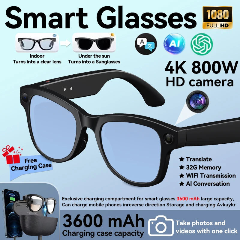2026 AI Smart Glasses with 8MP Camera Video Recording 120+ Languages Translation Sunglasses Bluetooth Call Music Play Men Women