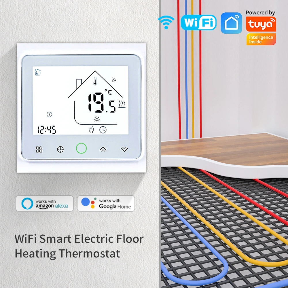 Smart WiFi Thermostat AC230V 3A 16A APP/Voice Control for Floor Heating with Digital LCD Display and Wall Mounted Installation