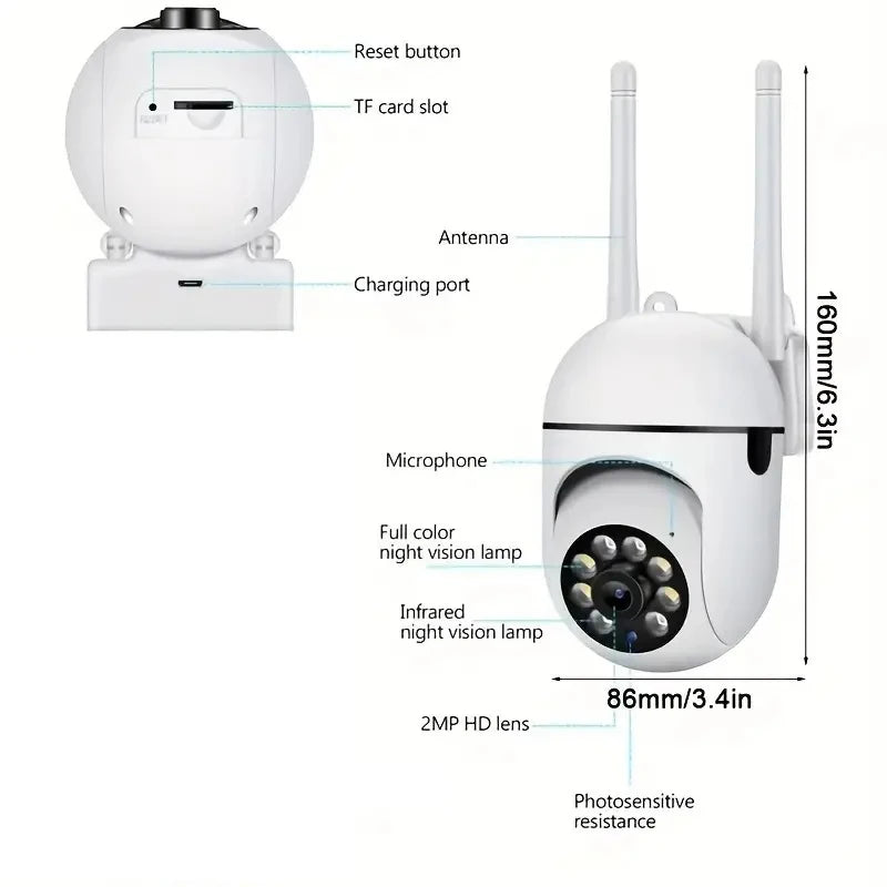Security Camera 1080P HD Camera 355° Surveillance Camera Night Vision Motion Detection Siren WiFi Remote Two-Way Audio Waterproo