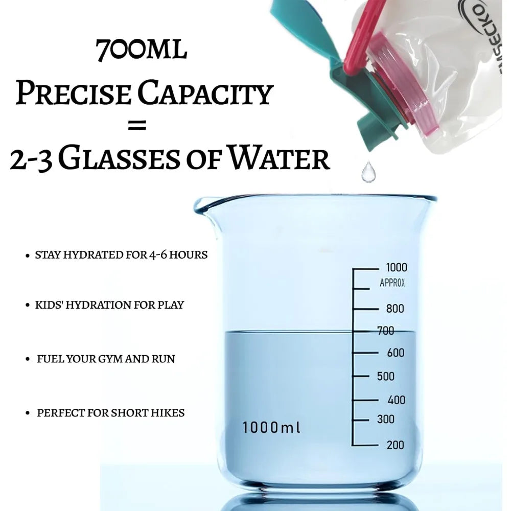 23 Oz Water Bottle，Collapsible Water Bottle,Perfect for Hydration on The Go. Suitable for Hiking and Camping. Reusable， BPA Free