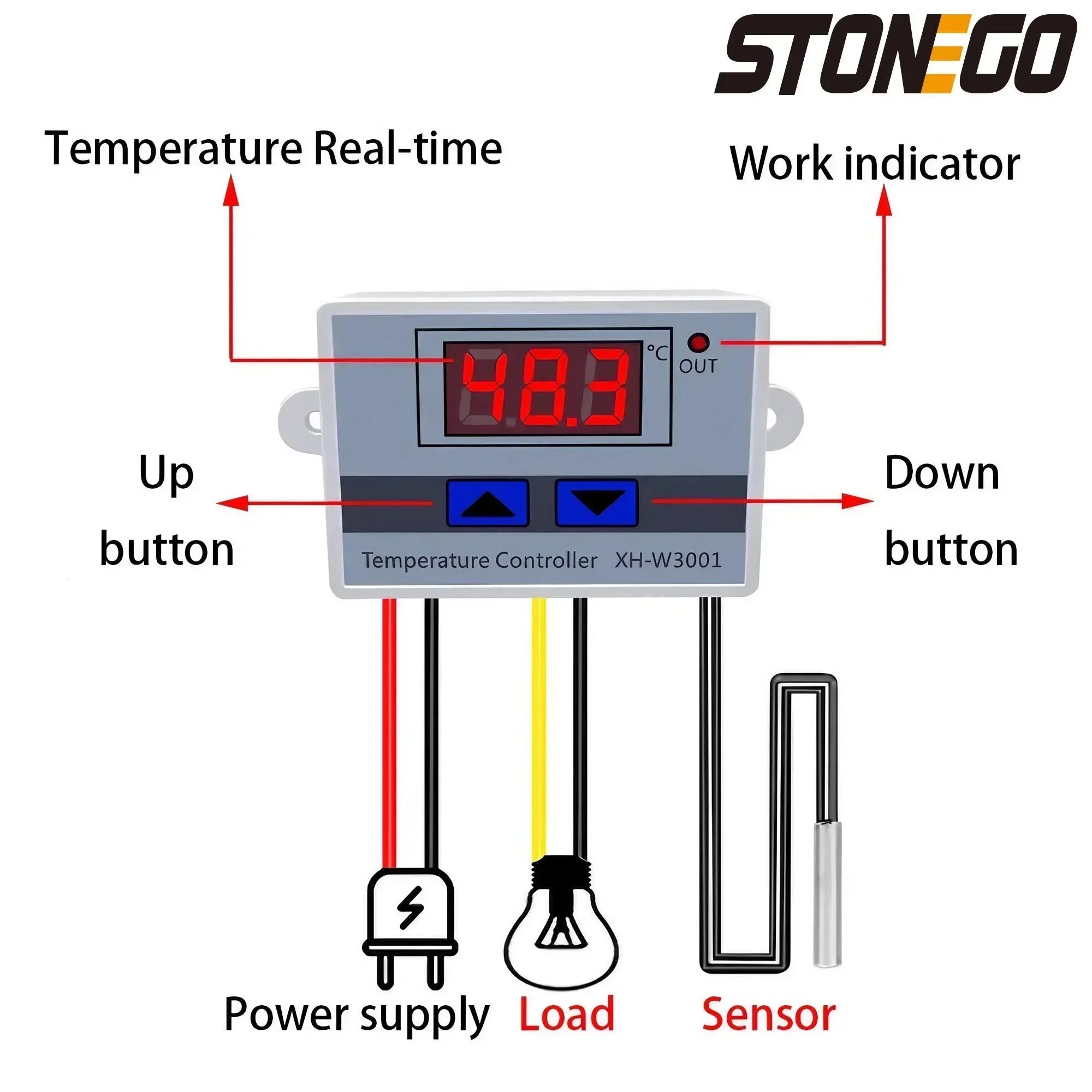 STONEGO W3001 Digital Control Temperature Microcomputer Thermostat Switch Thermometer New Thermoregulator 12/24/220V
