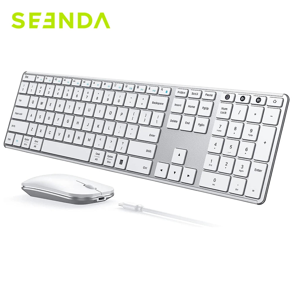 Seenda Wireless Bluetooth Keyboard and Mouse Combo Multi-Device Rechargeable Slim Keyboards and Mice for Win MacBook Pro Air