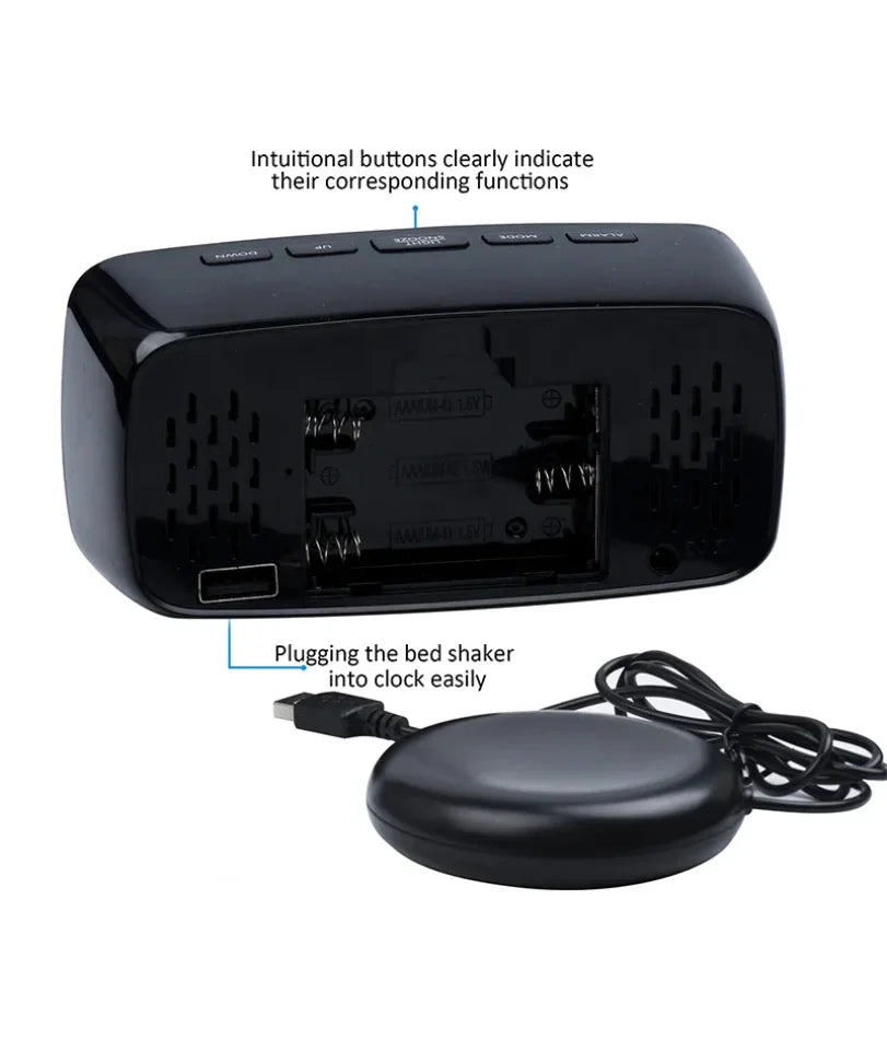 Super Loud Vibrating Alarm Clock with Bed Shaker Multifunctional Dual USB for Heavy Sleeper Deaf Hard of Hearing Snooze