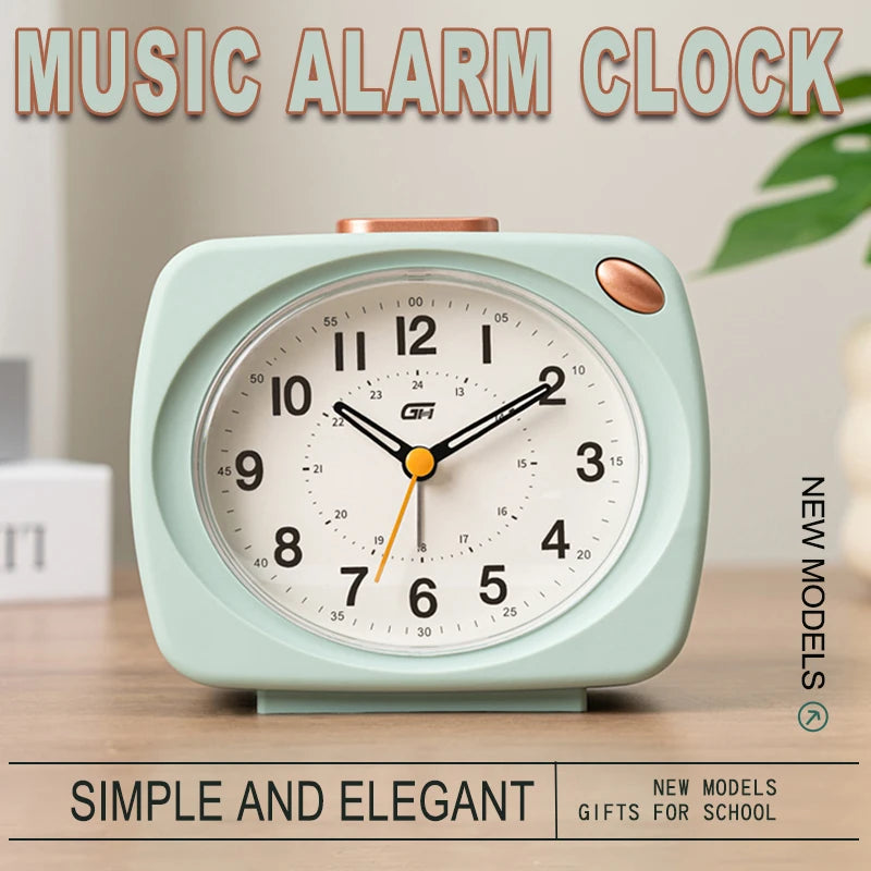Music alarm clock, modern style, with snooze function and night light function, can run time, a good gift for the school season