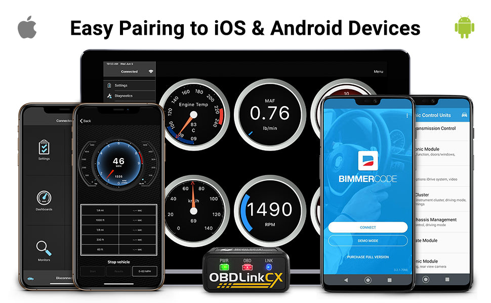 OBDLink CX -Designed For Bimmercode Bluetooth 5.1 BLE OBD2 Adapter Works with iPhone/iOS & Android, Car Coding, OBD II